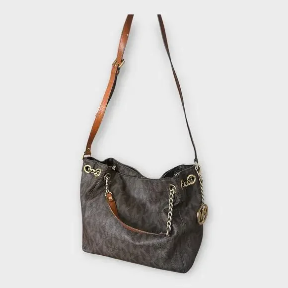 Vintage MICHAEL Michael Kors Brown Signature Leather Jet Set Chain Hobo Bag - Picture 8 of 16